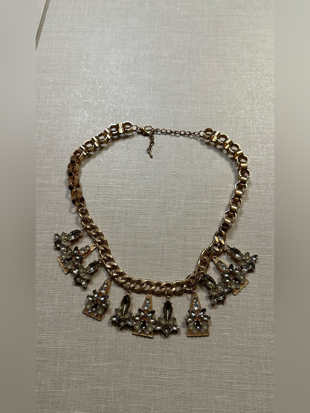 Gold Tone Crystal Floral Statement Bib Necklace